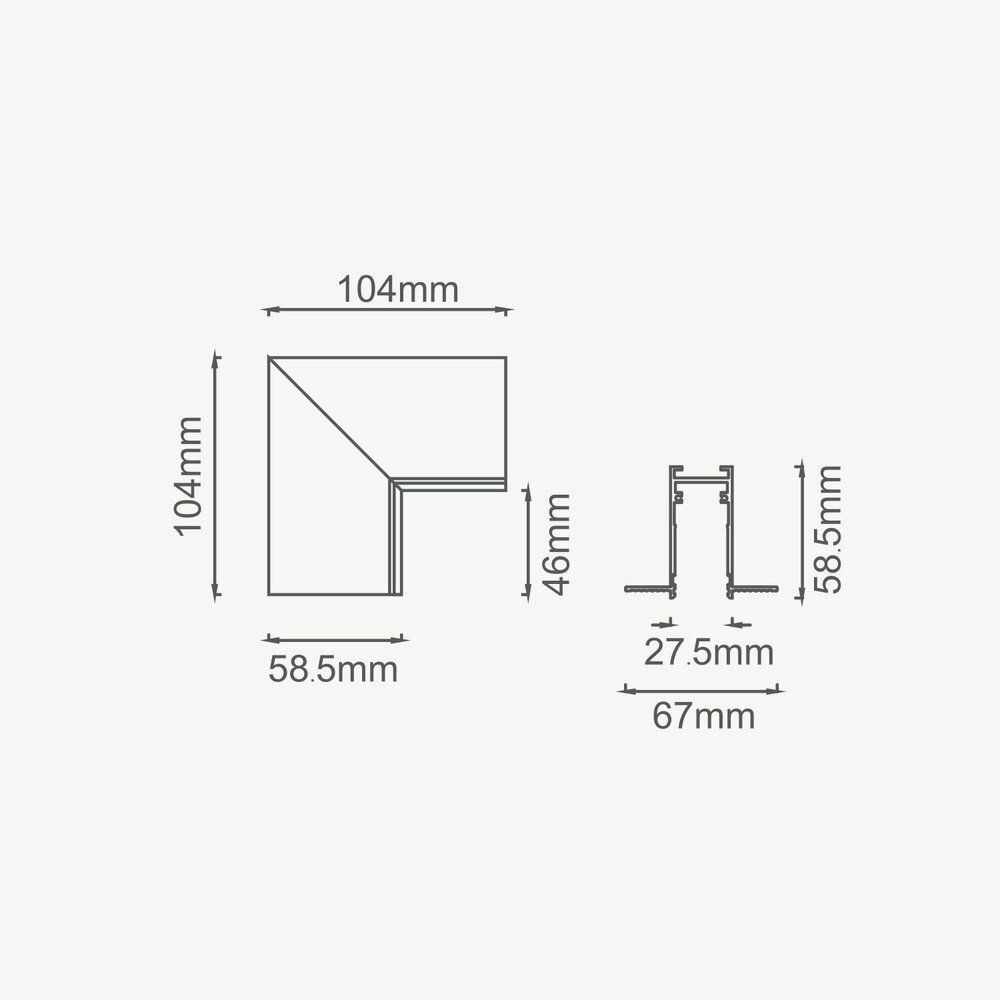 CLIXX SLIM magnetic track lighting system - recessed inner corner connection