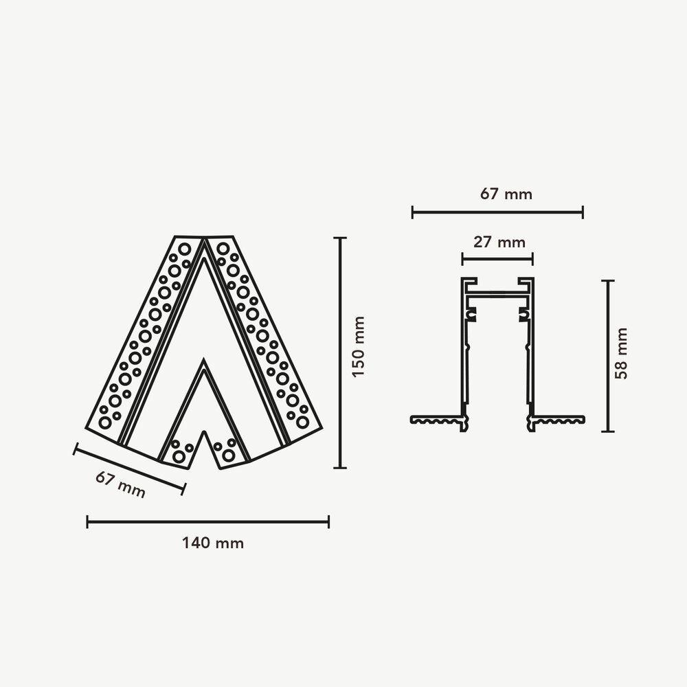 CLIXX SLIM magnetisch rail verlichting systeem - inbouw 45° hoekverbinding