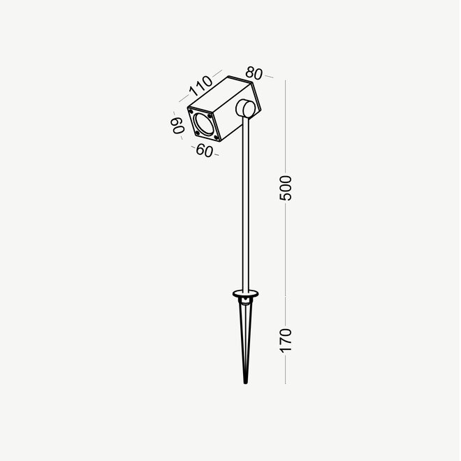 Vierkante LED prikspot SPIKE medium zwart