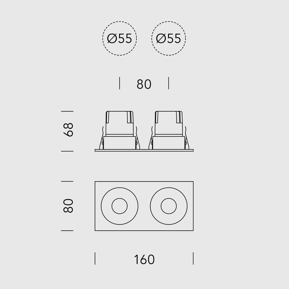 FLOW - Deep recessed LED downlight double square - Powder coated Black