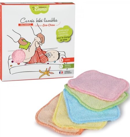 Les Tendances d'Emma 5 Carres Bébé Lavables en Bambou