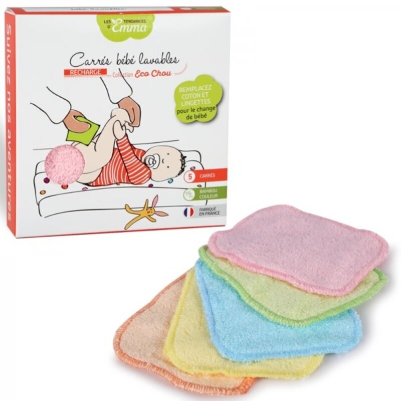 Les Tendances d'Emma 5 Carres Bébé Lavables en Bambou