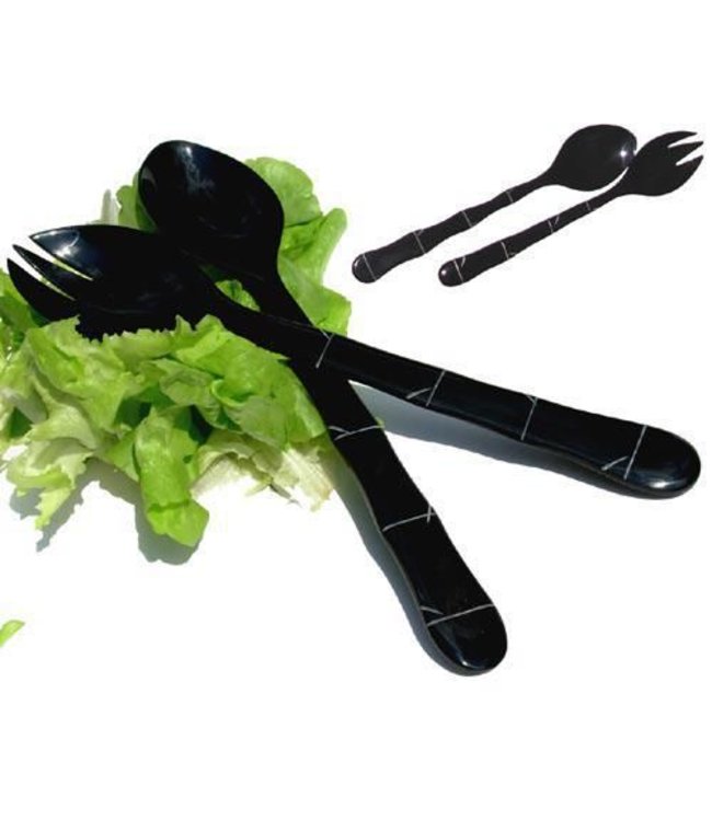 Vietnamese salad servers set black buffalo horn White bamboo design