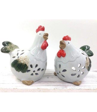 Fine Asianliving Set of Two Roosters White Pottery