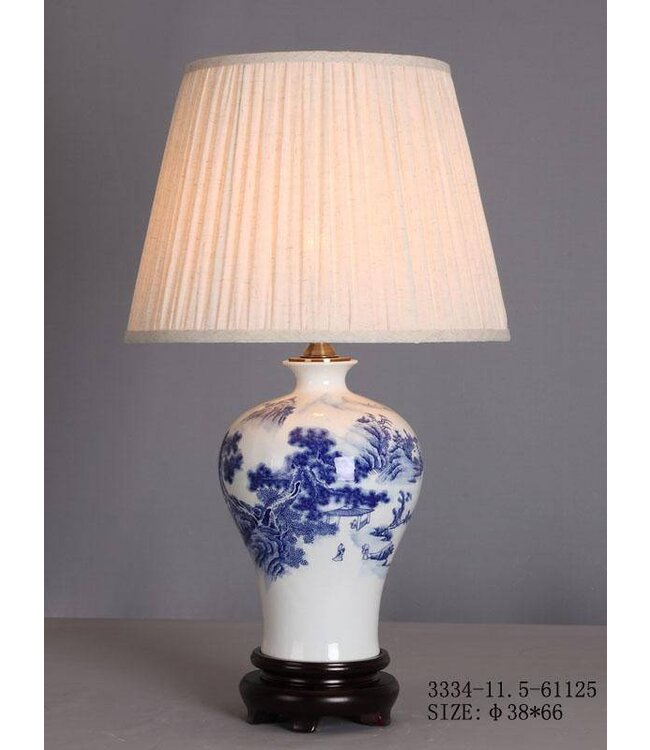 Chinese Table Lamp Porcelain White Blue Landscape