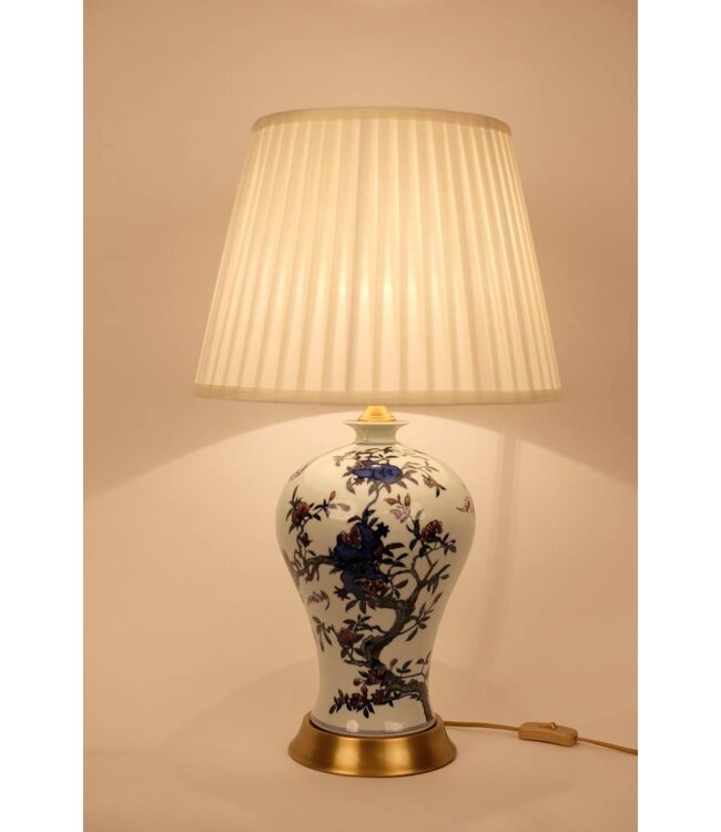 Chinesische Tischlampe Porzellan mit Lampenschirm Orientalische Tischleuchte Keramik