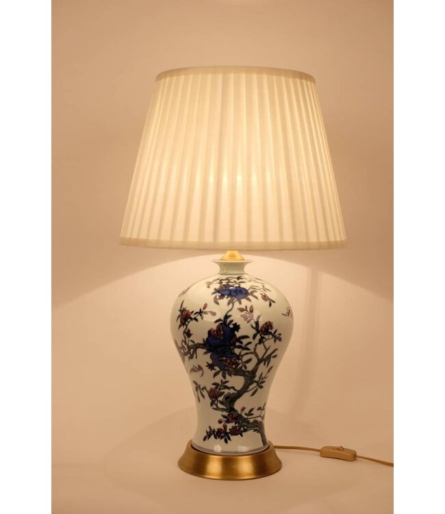 Lampe De Table Chinoise Porcelaine Blanc Blanc Bleu Branches De Fleurs