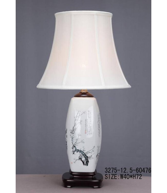 Chinese Table Lamp Porcelain White Blossom Branches D40xH72cm