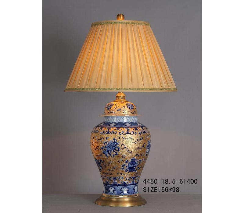 Lampe de Table en Porcelaine Chinoise d'Or avec Motif Bleu
