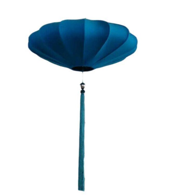Chinesische Lampe Ozeanblau Seide D50xH25cm
