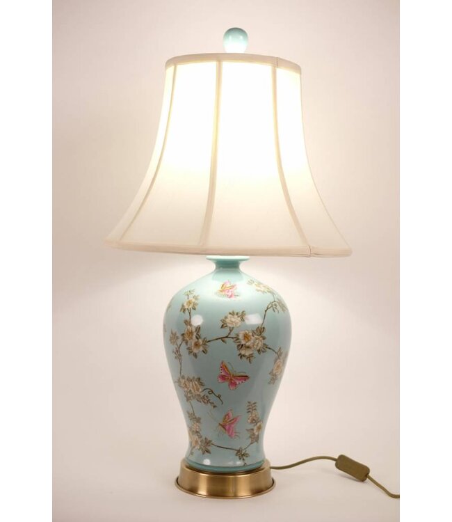 Lámpara de Mesa de Porcelana China Pintada a Mano Turquesa An40xP40xAl76cm