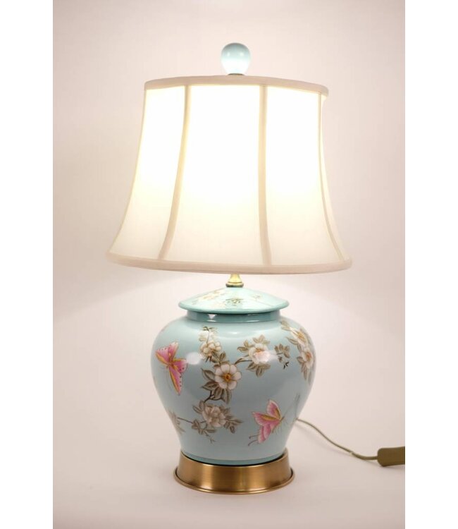 Lampada da tavolo cinese Turchese Fiori dipinti a mano D35xH63cm