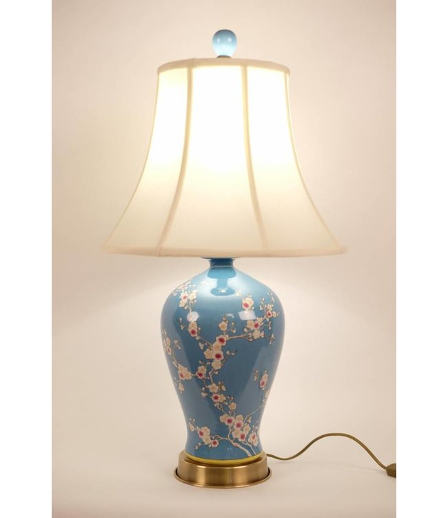 Lámpara de Mesa de Porcelana China Pintada a Mano Azul