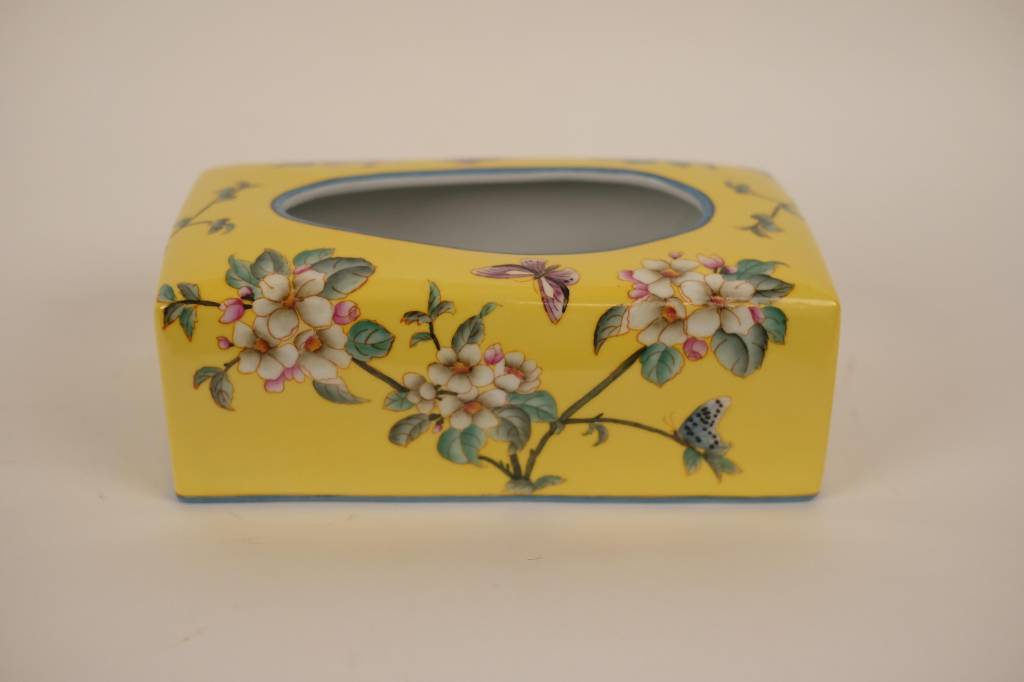 Chinese Tissue Box Porcelain Yellow Flowers W23xD9xH14cm