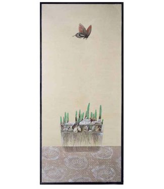 Fine Asianliving Oriental Painting Butterfly and Flower Bulbs W77xD167cm