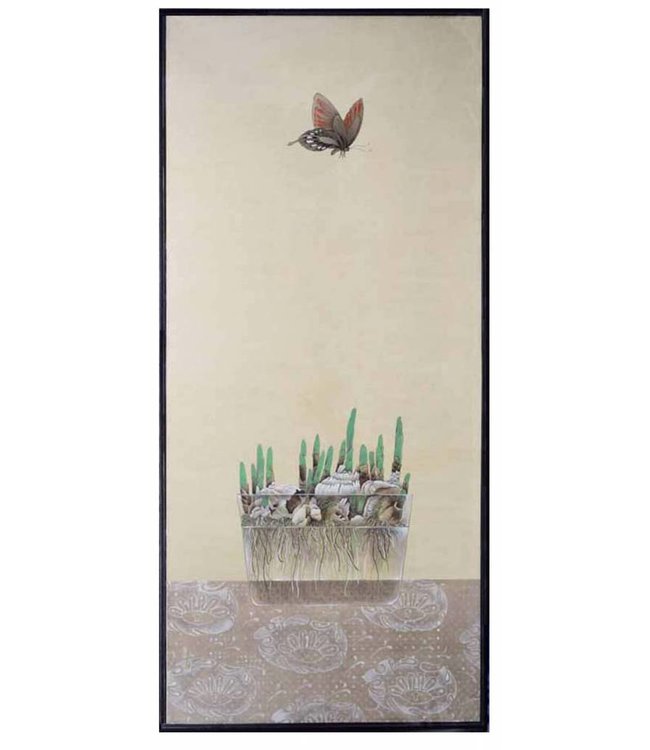 Oriental Painting Butterfly and Flower Bulbs W77xD167cm