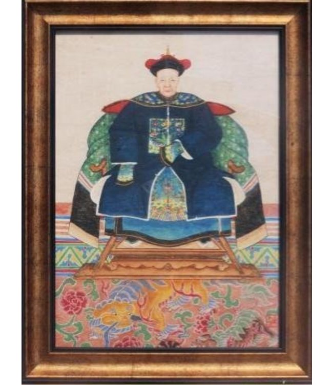 Peinture de Portrait d'Ancêtre Chinois Fait à La Main W36xH48cm