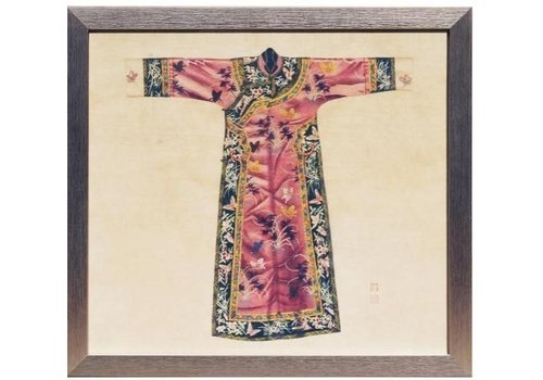 Fine Asianliving Chinesische Malerei mit Rahmen Chinesisches Qipao Kleid Rosa B33xH36cm