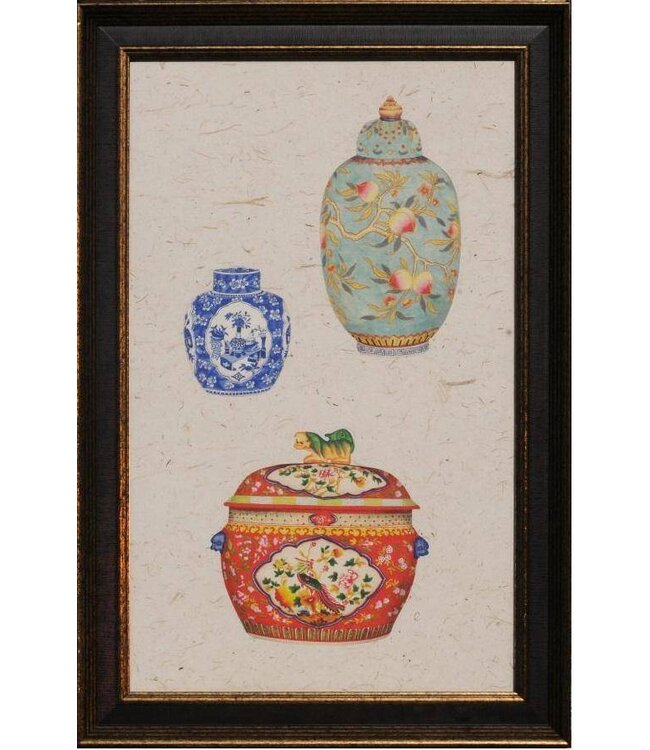 Dipinto Cinese con Cornice Vasi Porcellana Cinese Multicolore L41xA68cm