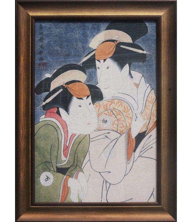 Peinture Japonaise Encadrée Décoration Murale Dames Japonaises L36xH58cm