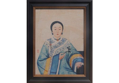 Fine Asianliving Chinese Painting Framed Wall Decor Chinese Lady W32xH42cm
