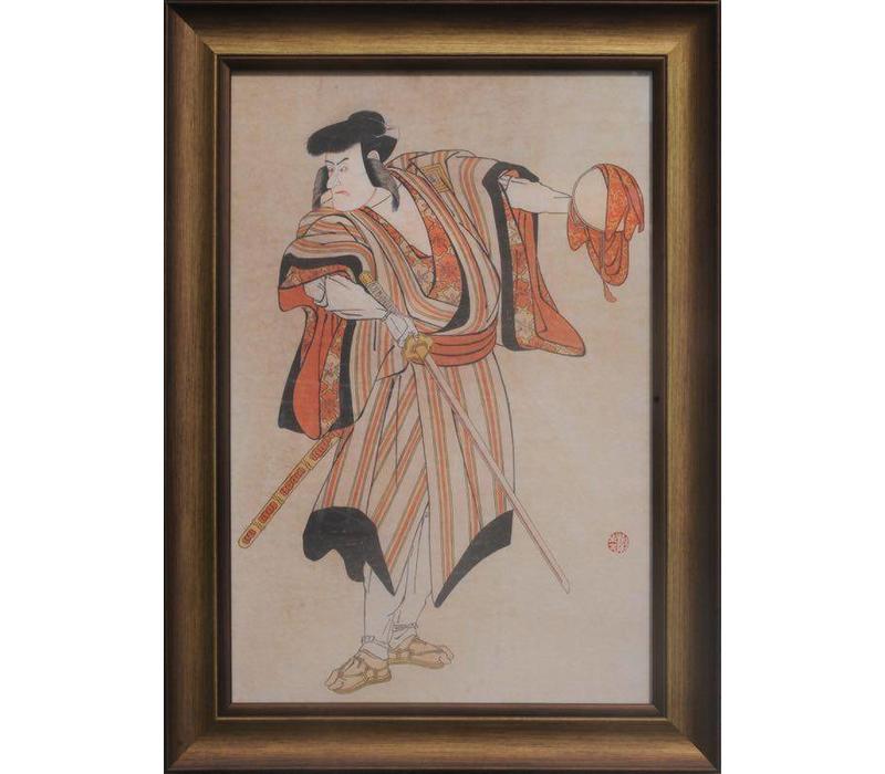 Japans Schilderij met Lijst Krijger met Katana zwaard B36.5xD3xH58cm