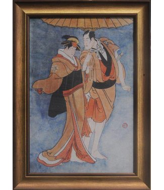 Fine Asianliving Japanese Painting Framed Wall Decor Japanese Couple W36xH58cm