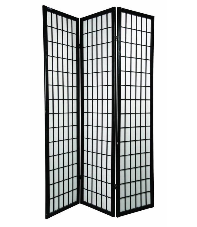 Japanese Room Divider 3 Panels W135xH180cm Privacy Screen Shoji Rice-paper Black - Tana