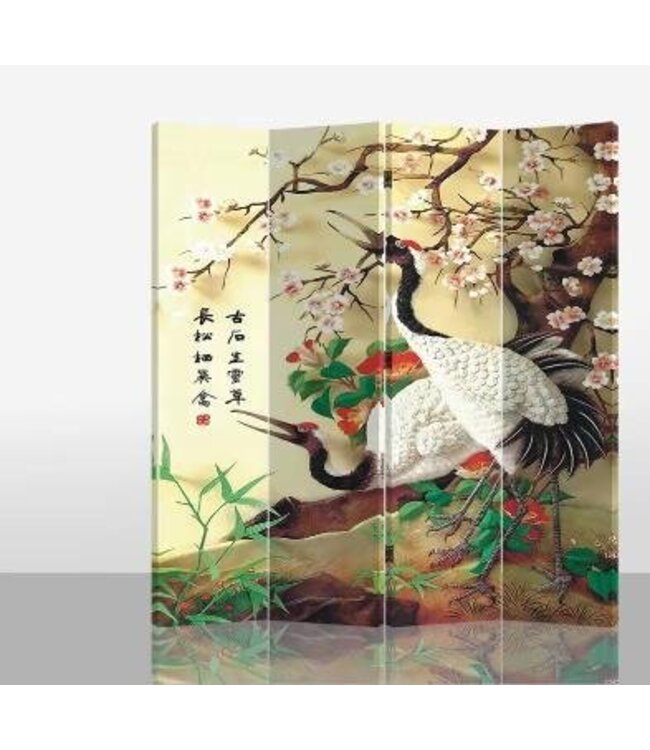 Chinese Oriental Room Divider Folding Privacy Screen 4 Panel Cranes W160xH180cm