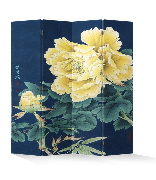 Room Divider Privacy Screen 4 Panels W160xH180cm Yellow Peonies