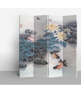 Fine Asianliving Paravent en Toile L160xH180cm 4 Panneaux Vivier