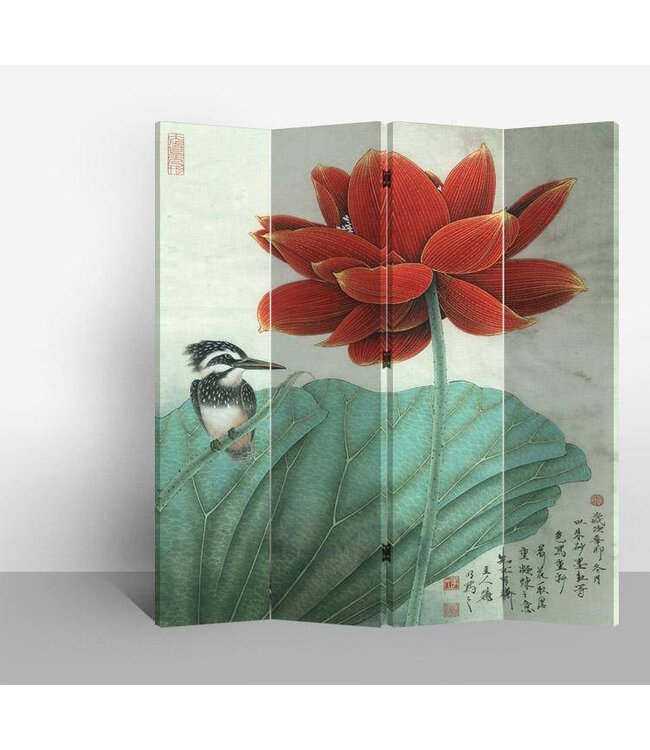 Oriental Room Divider 4 Panel Waterlily L160xH180cm