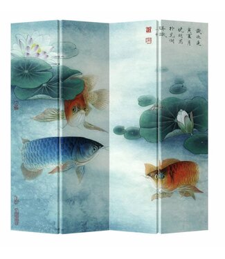 Fine Asianliving Biombo Separador de Lienzo Chino An160xAl180cm 4 Paneles Koi en Estanque de Loto