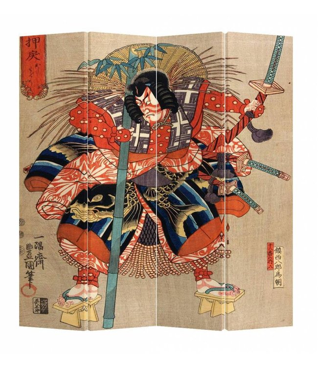 Biombo Japones Separador A160xA180cm Samurai Minamoto no Tametomo