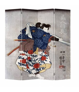 Fine Asianliving Japanese Oriental Room Divider Folding Privacy Screen 4 Panel Japanese Samurai L160xH180cm