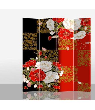 Fine Asianliving Japanese Oriental Room Divider Folding Privacy Screen 4 Panels W160xH180cm Japanese Peony