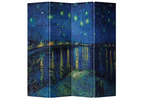 Fine Asianliving Paravent Raumteiler B160xH180cm Van Gogh Sternennacht über der Rhône