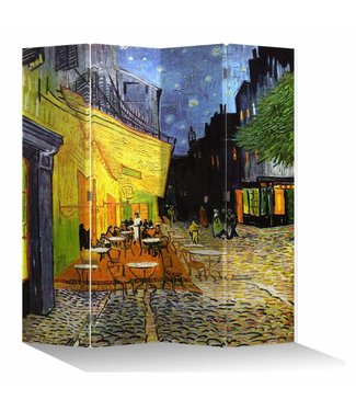 Fine Asianliving Paravento Separè Divisorio Interno L160xA180cm Van Gogh Terrazza del Caffè di Notte 4 Pannelli