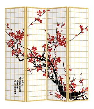 Fine Asianliving Japanese Oriental Room Divider Folding Privacy Screen 4 Panels W160xH180cm Japanese Sakura