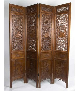 Fine Asianliving Antieke Chinese Kamerscherm 4 Panel Handgesneden Bruin 19e Eeuw B180xH200cm