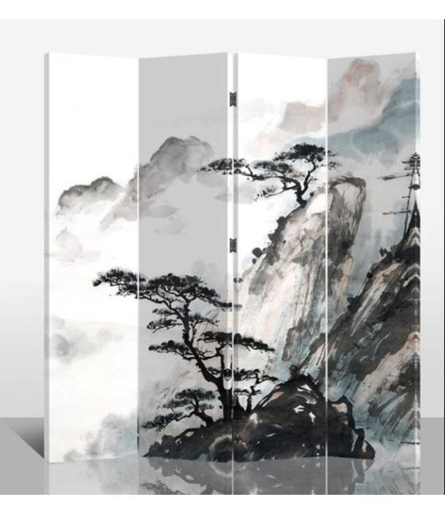 Chinese Oriental Room Divider Folding Privacy Screen 4 Panels W160xH180cm Chinese Mountains
