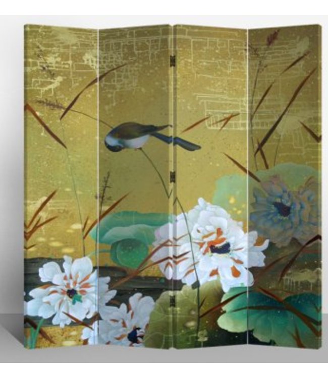 Chinese Oriental Room Divider Folding Privacy Screen 4 Panel Swallows and Flowers L160xH180cm