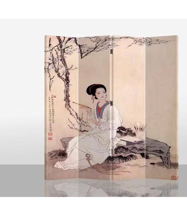Chinese Oriental Room Divider Folding Privacy Screen 4 Panel Chinese Lady L160xH180cm
