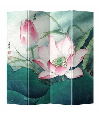 Fine Asianliving Chinees Kamerscherm Oosters Scheidingswand B160xH180cm 4 Panelen Roze Lotus