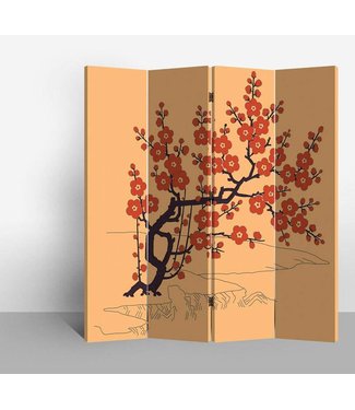 Fine Asianliving Biombo Japones Separador Anch.160xAlt.180cm Flores de Cerezo Rojo