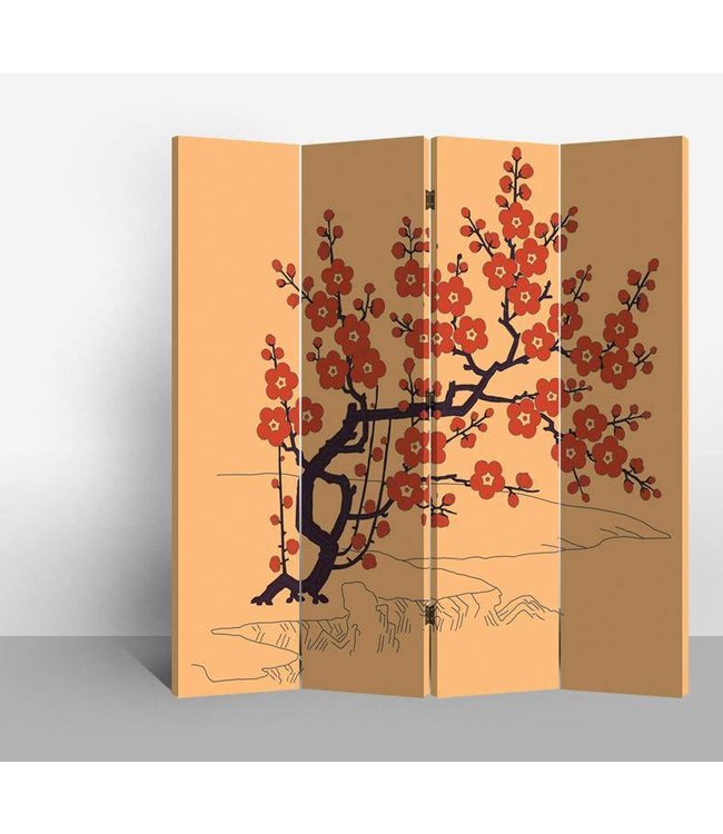 Biombo Japones Separador Anch.160xAlt.180cm Flores de Cerezo Rojo