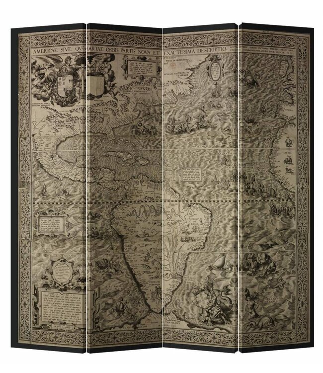 Kamerscherm Scheidingswand B160xH180cm 4 Panelen Vintage Wereldmap