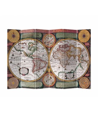 Fine Asianliving Kamerscherm Scheidingswand B240xH180cm 6 Panelen Wereldmap Retro