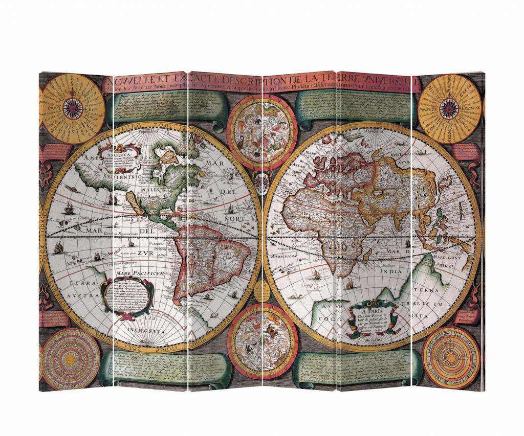 Paravento Separè Divisorio Interno L240xA180cm Mappa del Mondo Retrò 6 -  Orientique - Asianliving