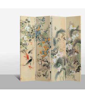 Fine Asianliving Biombo Separador de Lienzo A160xA180cm 4 Paneles Paraí­so Oriental